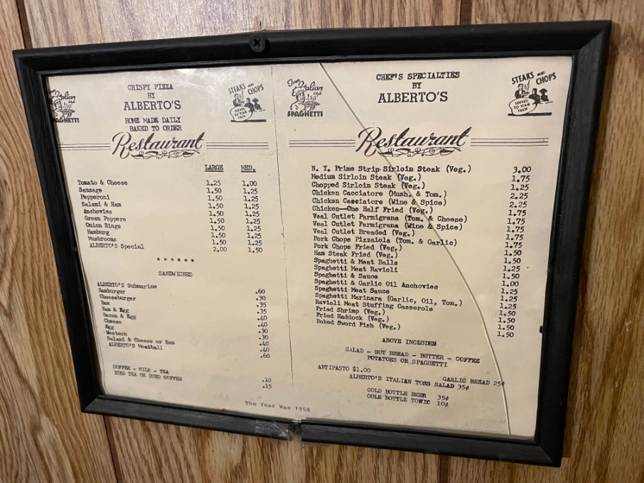 Alberto's Menu from 1958