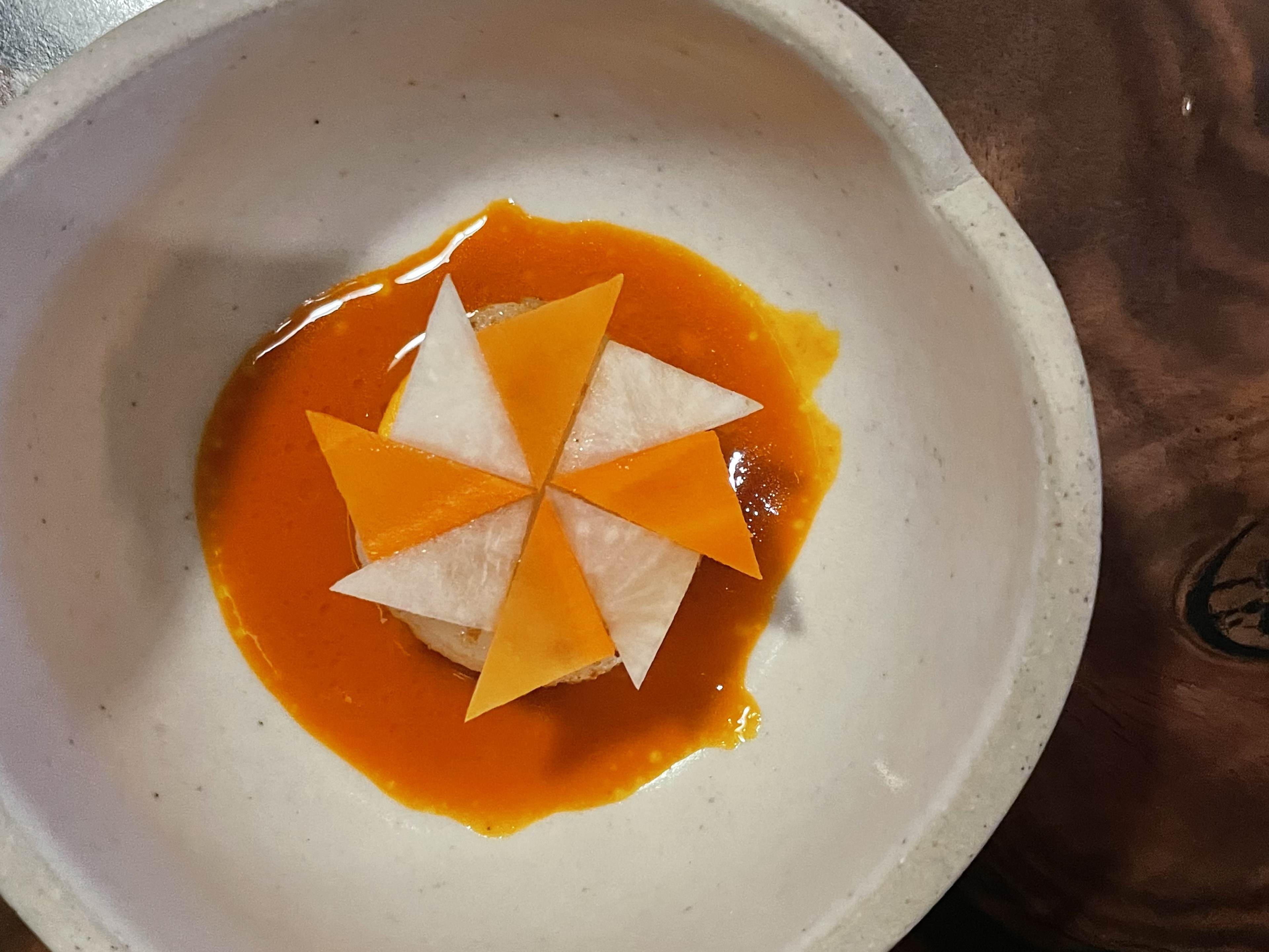 The carrot and radish scallop at Atelier Crenn