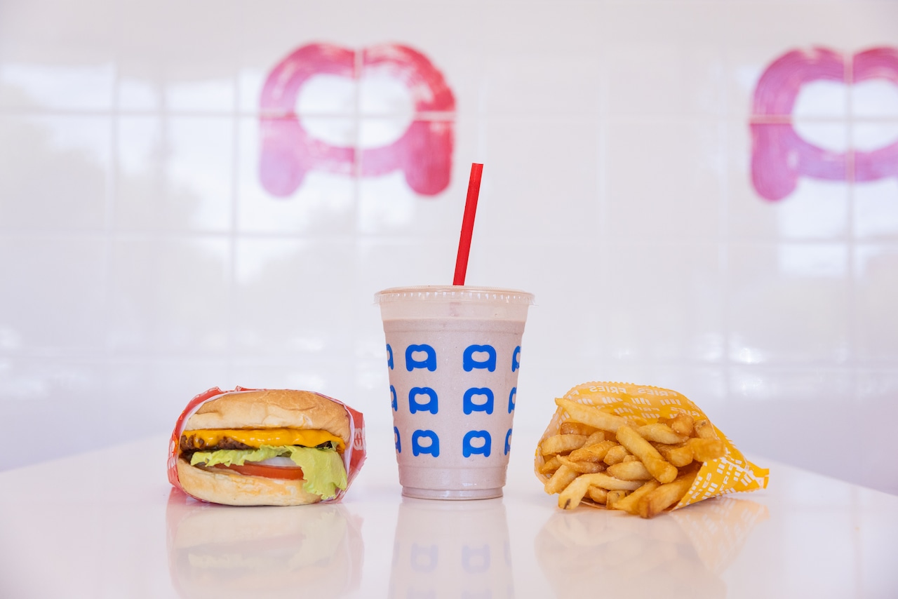 Cheeseburger, fries and a shake