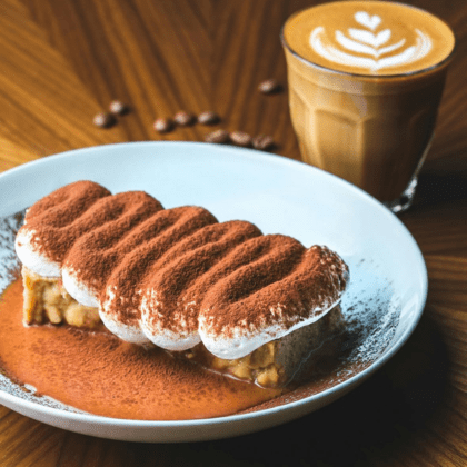 Tiramisu and cappuccino