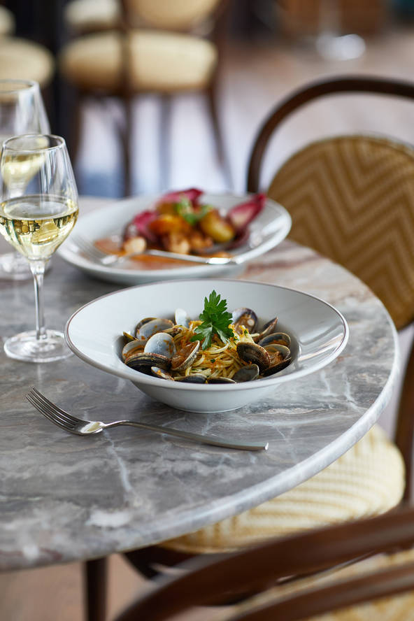 A delicious clam pasta served at Brasseria in Notting Hill