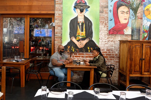 Frankie and Keisha Washington dine at the Mezcal restaurant in downtown San Jose, Calif., on Thursday, April 20, 2023. (Josie Lepe for Bay Area News Group)