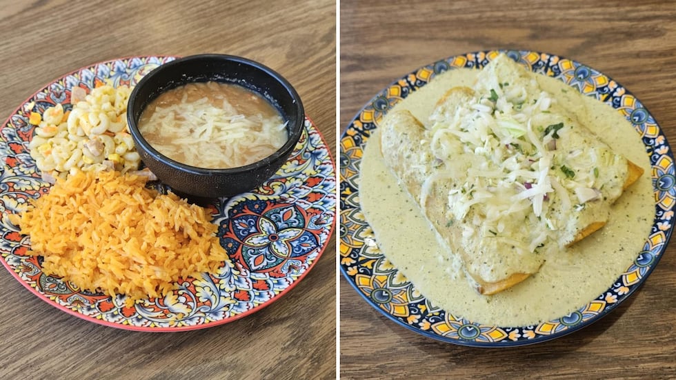 Combination plates, served with a side of rice, beans, and Sopa Fria (Mexican pasta salad),...