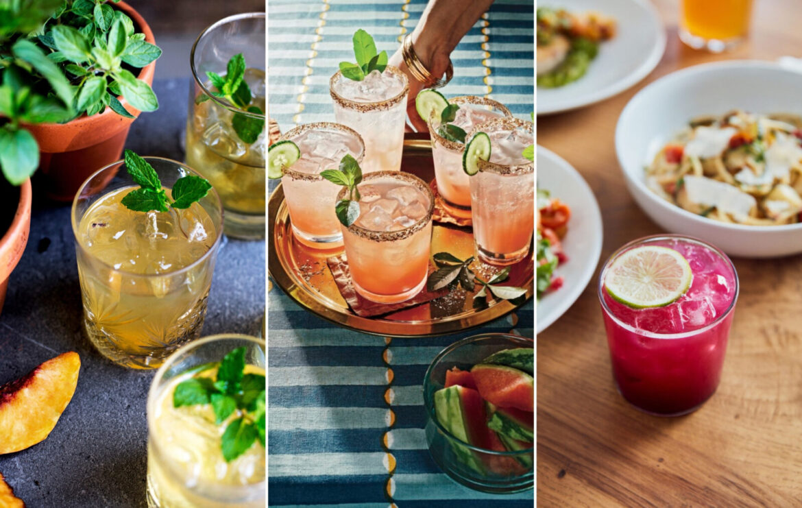 Fresh Drinks Inspired by Your Summer Bounty – Garden & Gun peachy bourbon cocktail, watermelon-cucumber coolers, beet margarita