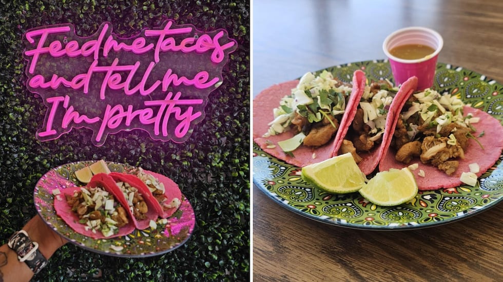 Salt and Sugar Taqueria's signature pink tacos are made with beets.