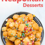 Pinterest image: photo of a Struffoli pastry with caption reading