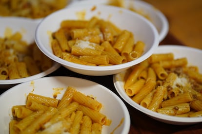 Plates of ‘pastasciutta antifascista’, in an image provided by the Instituto Alcide Cervi de Gattatico, in 2023.