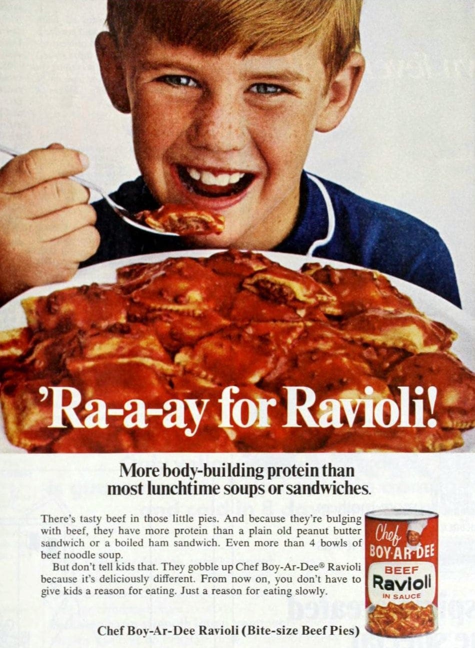 Old-fashioned Chef Boy-Ar-Dee beef ravioli cans