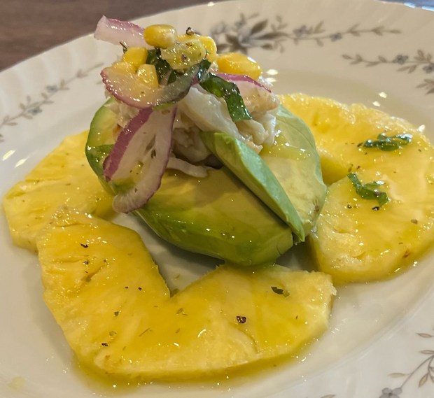 Crab, avocado, pineapple, and lemon oil at Bukatini at Posh....