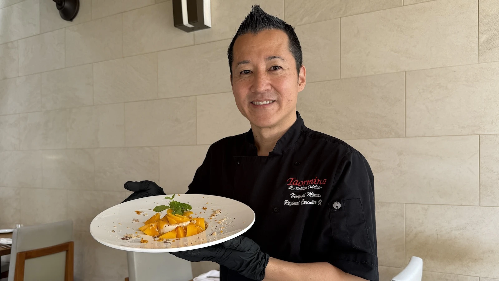 Chef Hiro and mango panna cotta