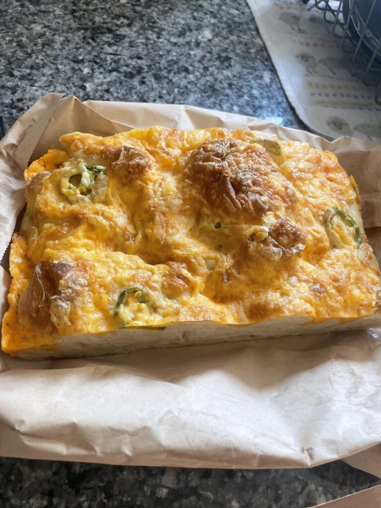 One of the waitresses at my restaurant baked me a Jalapeño Cheddar focaccia as a gift.