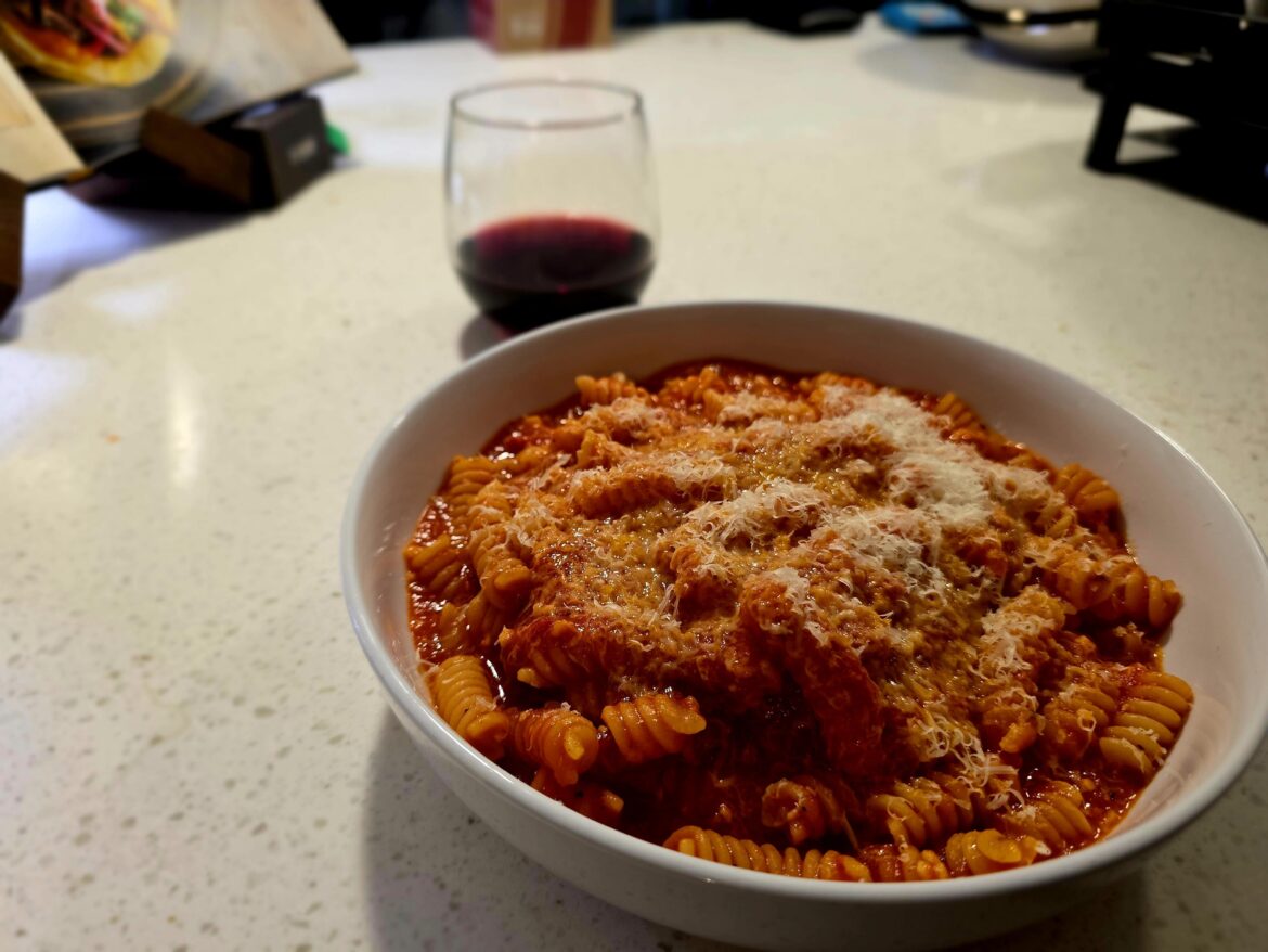 Fusilli and tomato sauce