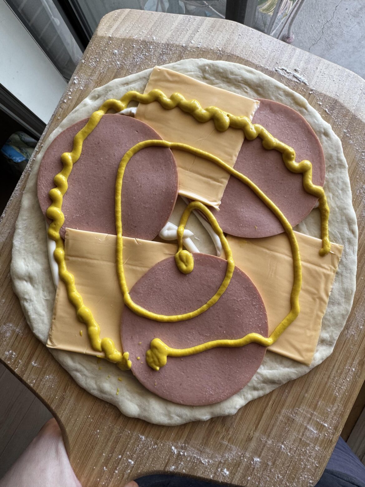 Bologna, Kraft Singles, Mayo, and Mustard.