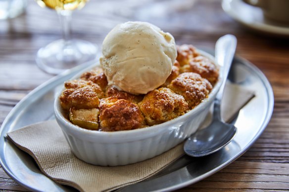 Crimson snow apples and buttermilk shortcake.