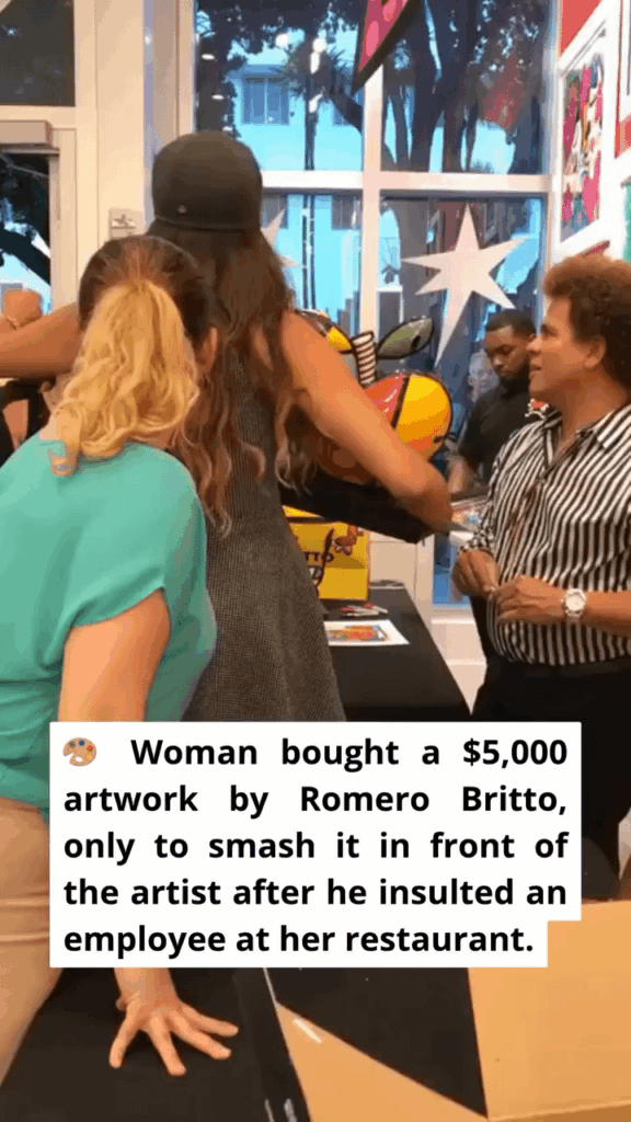Restaurant owner buys art to smash it in-front of artist…  and humiliate him for allegedly being an ass to her workers.
