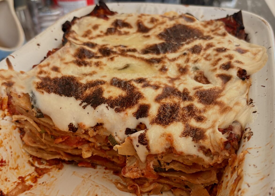 Vegan lasagne with home-made ‘mozzarella’
