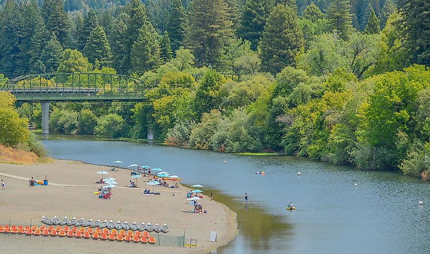 Beautiful Russian River flowing in Guerneville, Sonoma County, California.