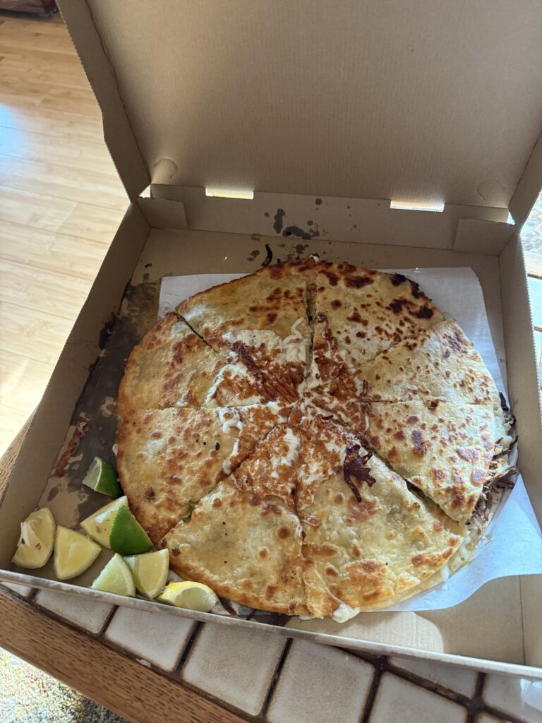 [I ate] birria quesadilla in a pizza box