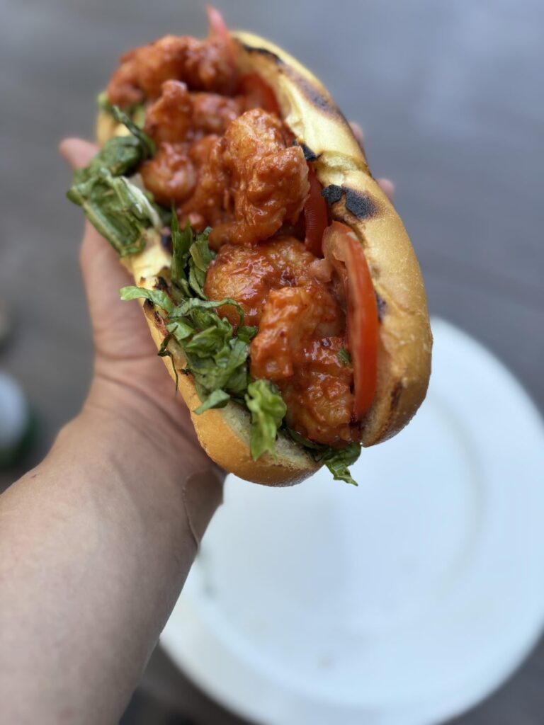 Fried Shrimp with fermented bean curd sauce, lettuce and tomatoes