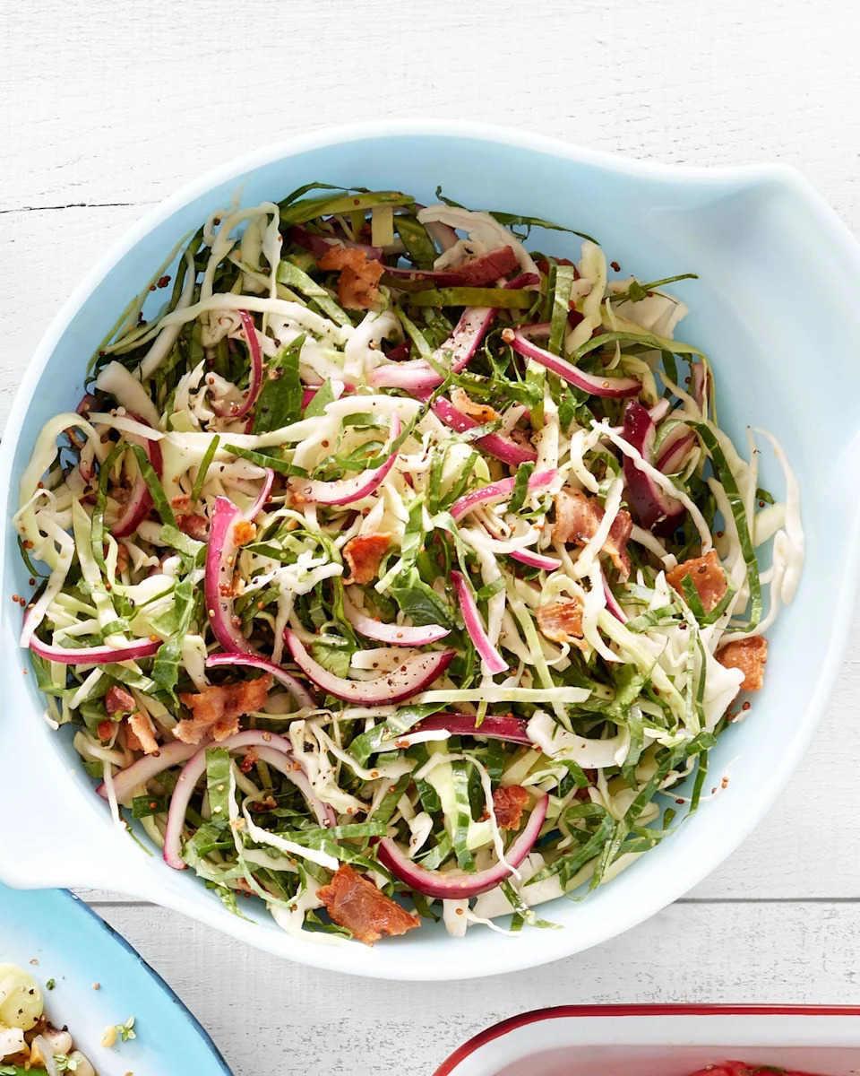 tangy collard and cabbage slaw in a bowl