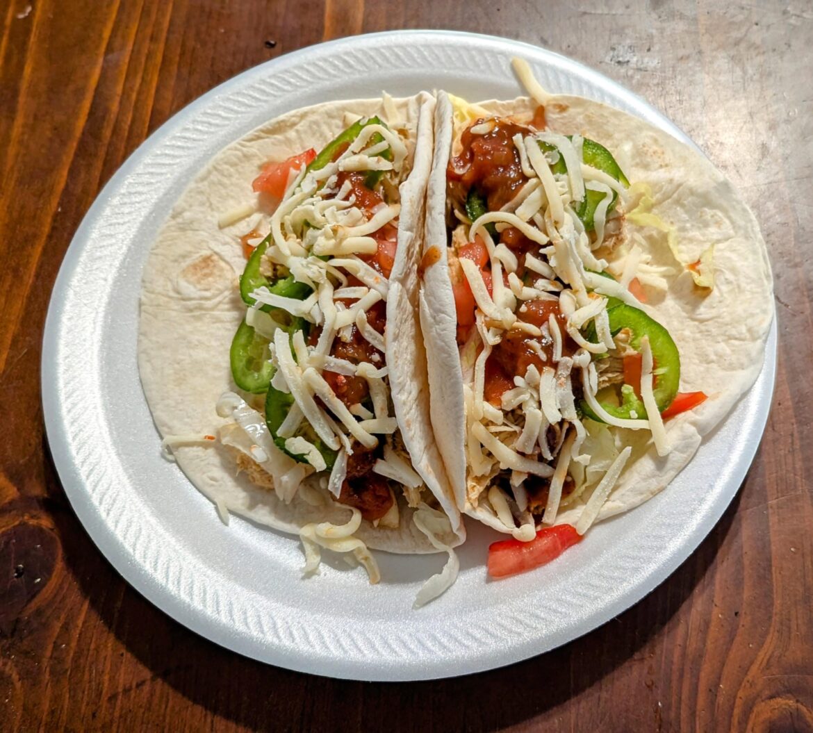 Soft chicken tacos w/pepper jack