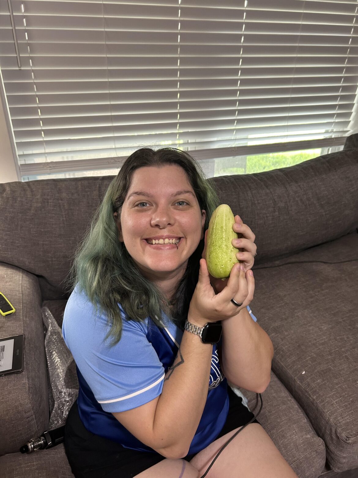My very first cucumber! I grew food!!!!