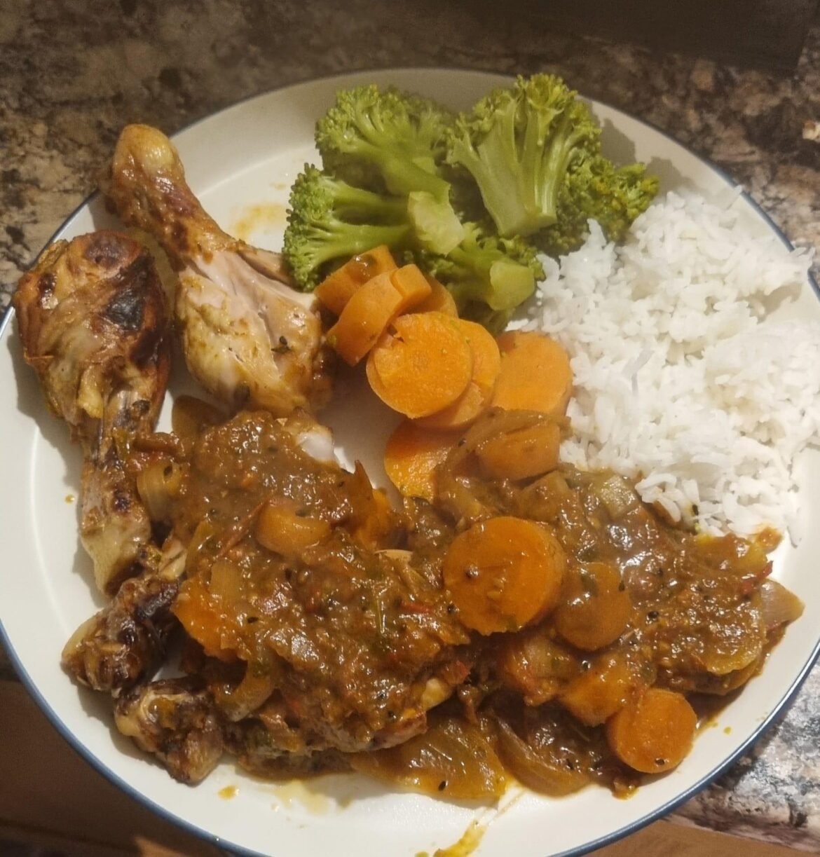 Made a kind of jerk curry using scotch bonnets for spice