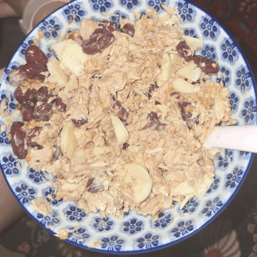 I call it "shlop" beans, tuna, mayo, sriracha and raw garlic. 10/10 would eat again