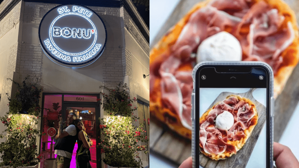 The exterior at Bonu, and a pinsa