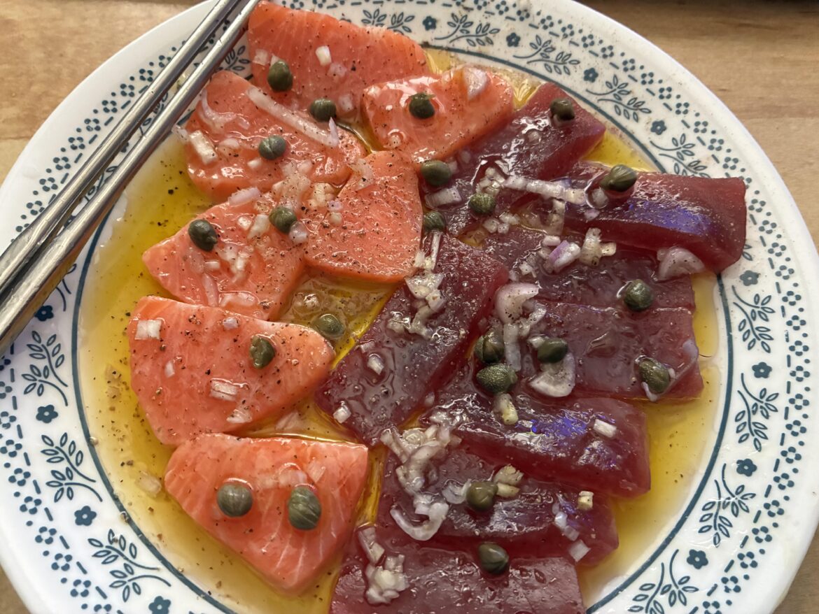 Last night I made the “Sicilian Sashimi” inspired by the Swan Oyster Depot in San Francisco.