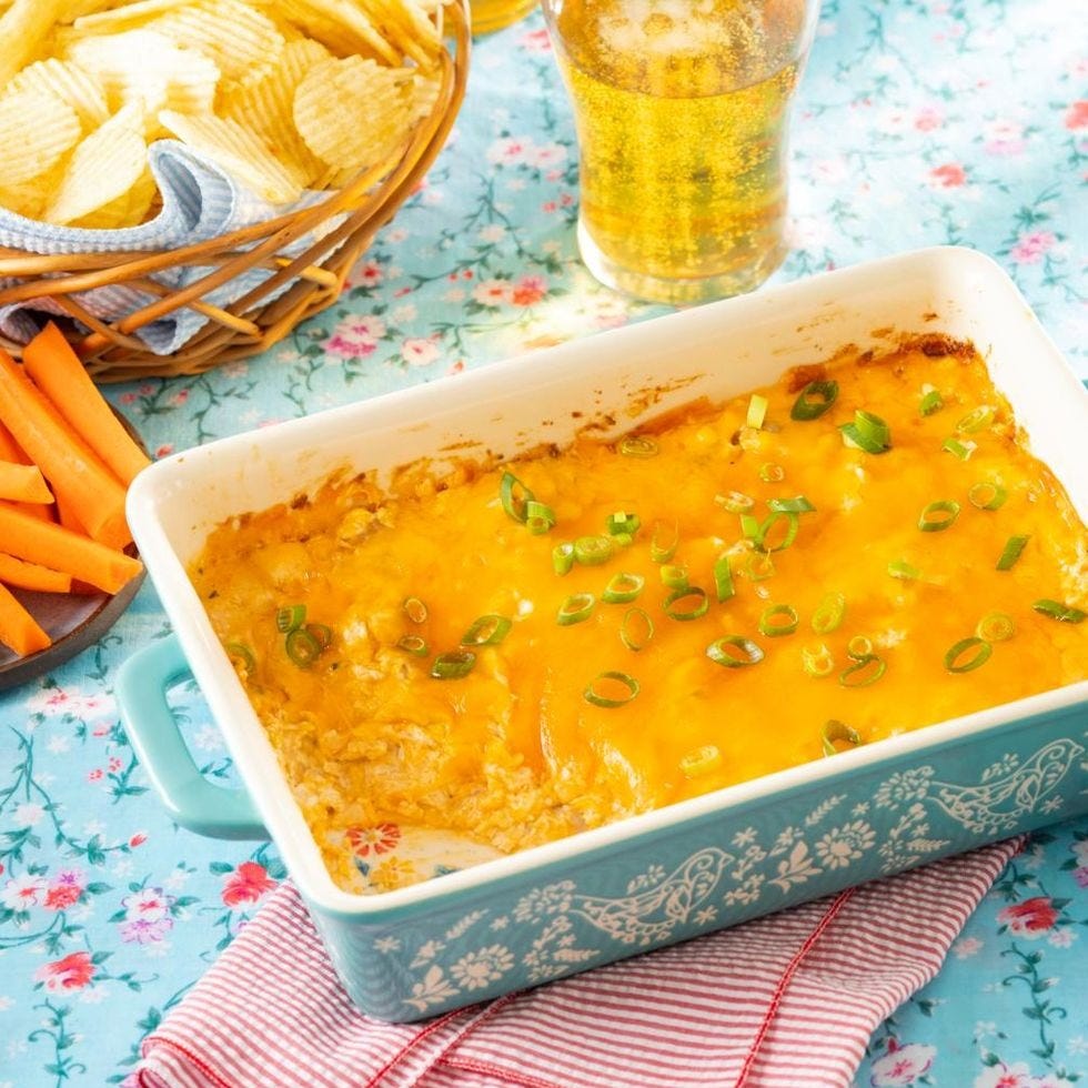 buffalo chicken dip in casserole dish