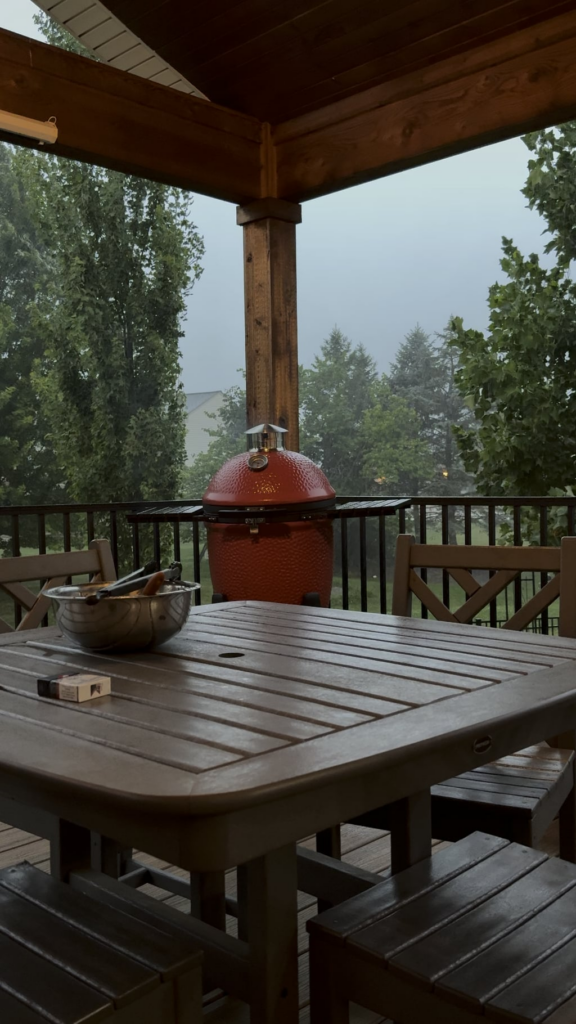 Yep grilling some Italian chicken thighs in a severe thunderstorm  😝