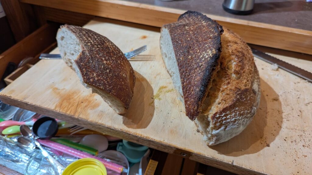 My wife said she was going to cut into this fresh loaf while I put our son to bed. This is what I came back to.