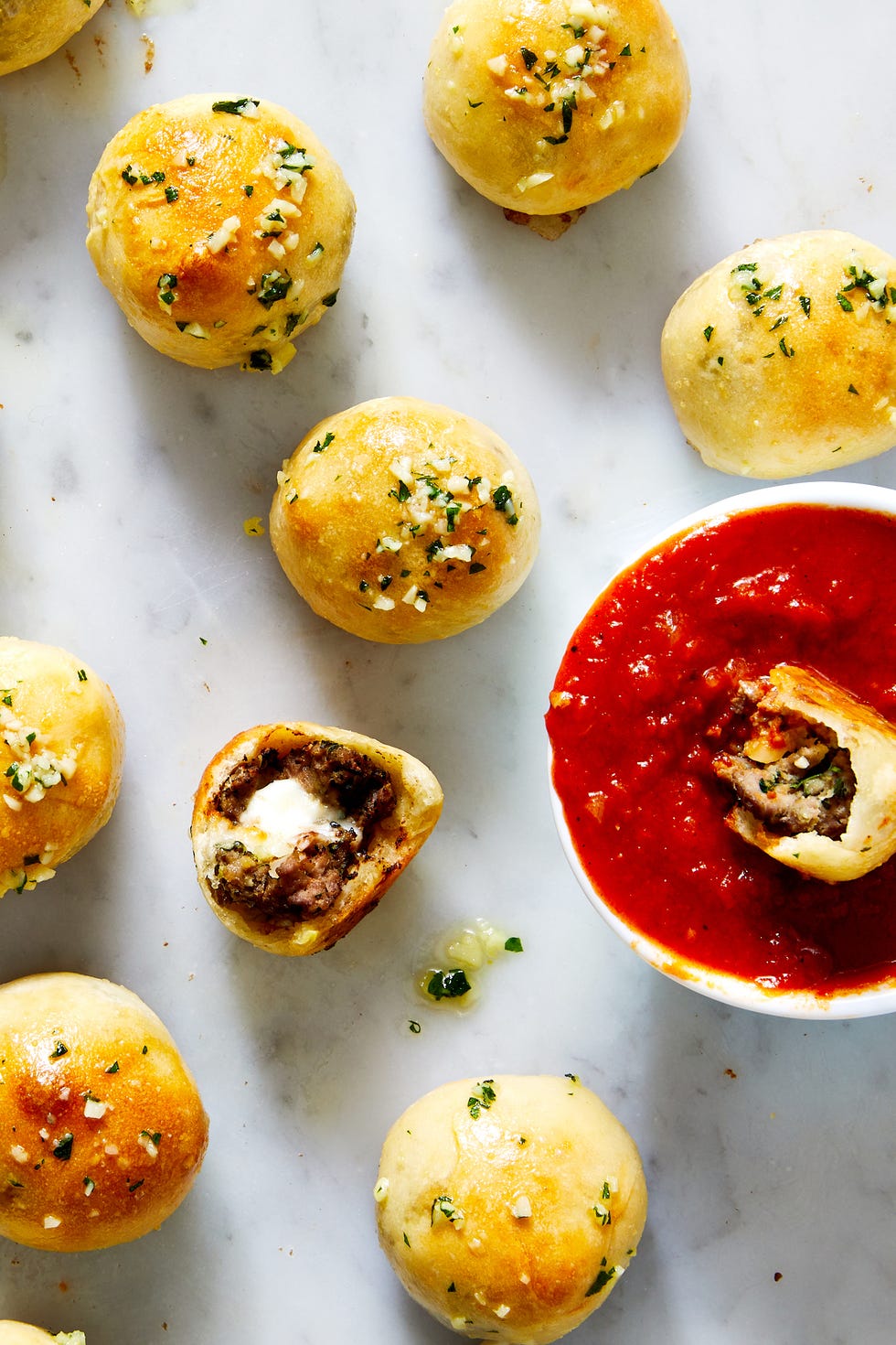 meatball sub bites with marinara sauce