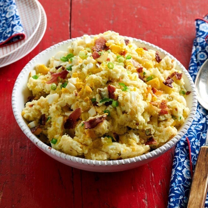 dishes at a midwestern potluck potato salad