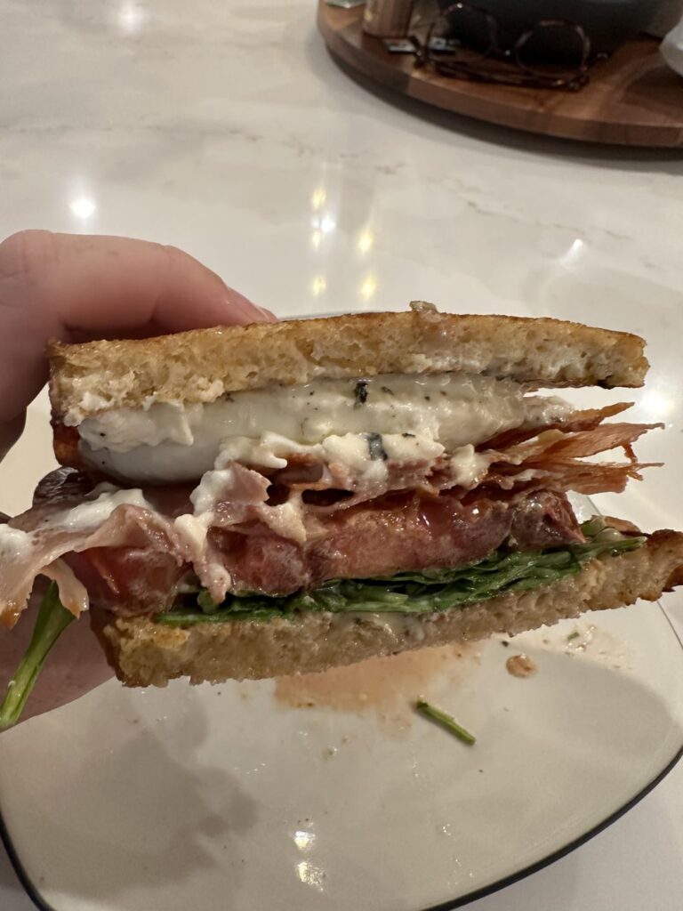 Burrata BLT with prosciutto and heirloom tomato