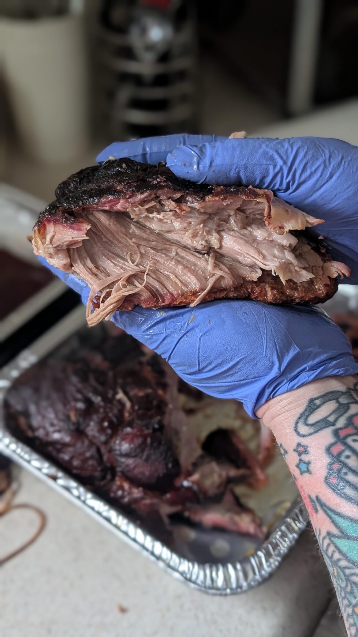 Pork shoulder at 250 for 9ish hours. 3 hour rest