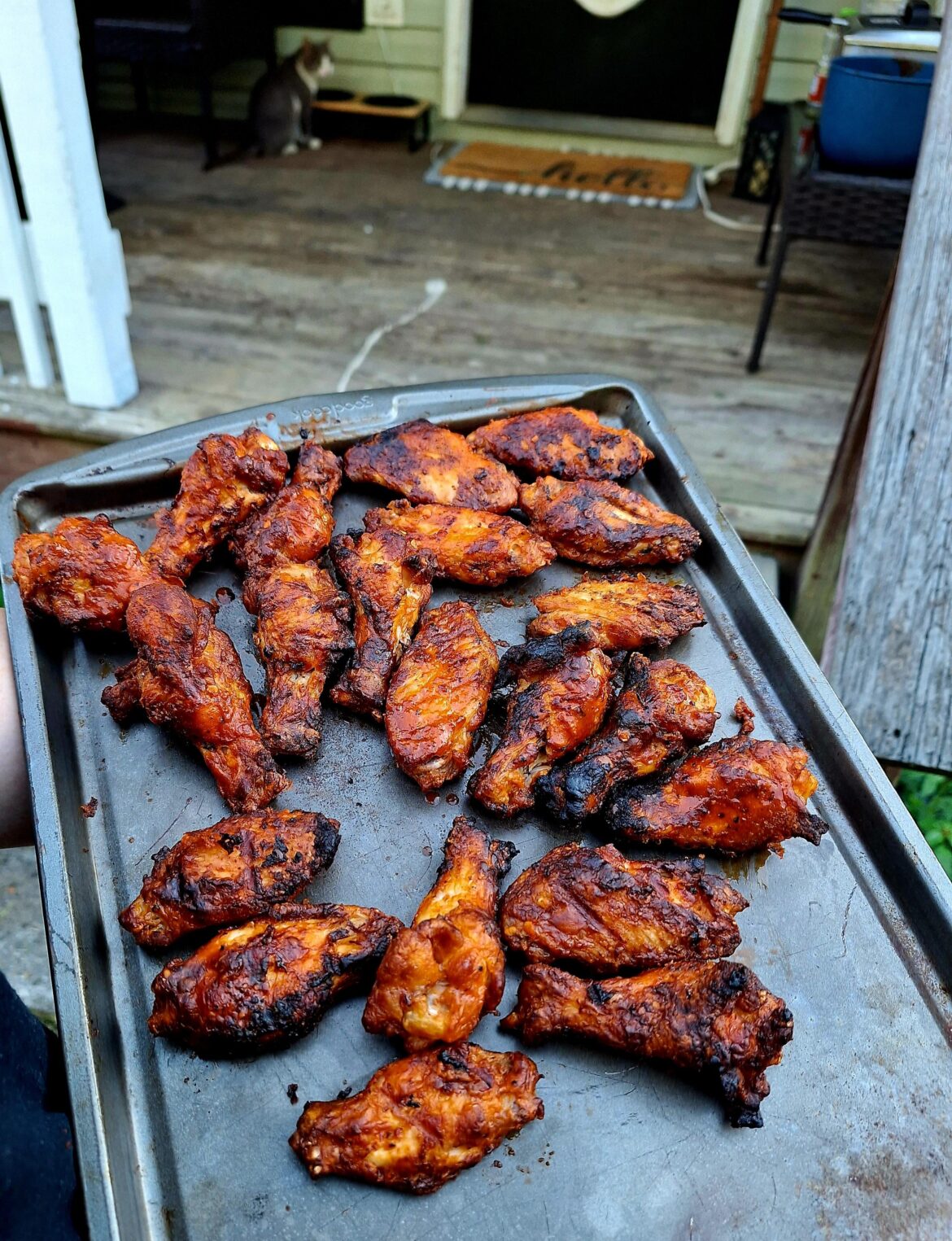 Deep fried, then grilled and basted (extra hot). Deep fried, then grilled and basted (extra hot).
