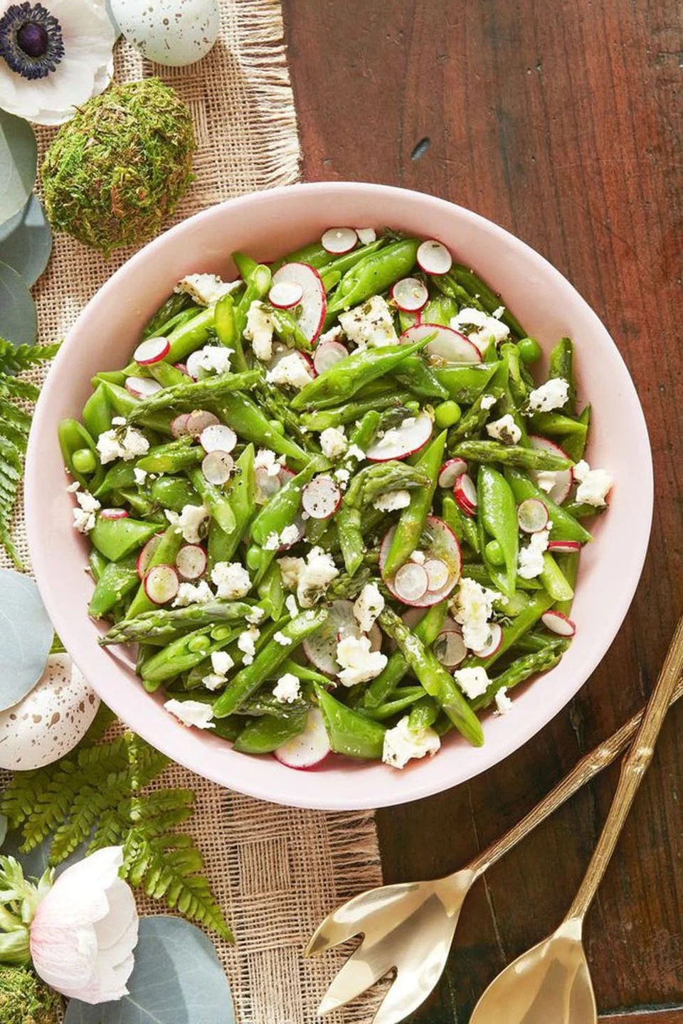 asparagus, snap pea, and radish salad