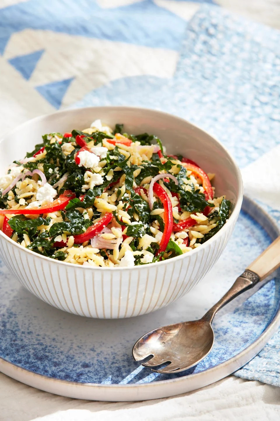 orzo pasta salad in a serving bowl