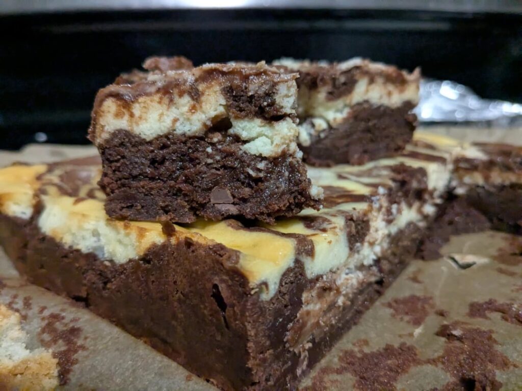 The Fudgiest Cream Cheese Brownies..... all by hand, no mixers used