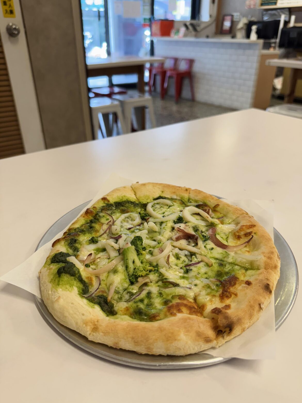 Broccoli, Squid, Pesto Pizza (Taipei)