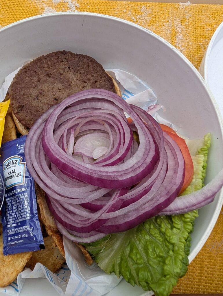 Properly proportioned impossible burger on the beach