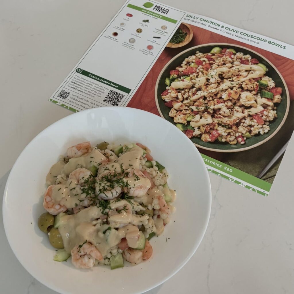 dilly shrimp & olive couscous bowls ! 🫒 🦐