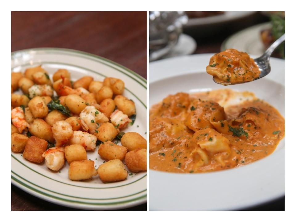Gnocchi Ai Gamberi (left) is different from other places as the gnocchi is sauteed in herb butter while their Ravioli Di Pesce (right) is a dish served in their first menu with a salmon ravioli complemented with a creamy salmon sauce. — Pictures by Choo Choy May