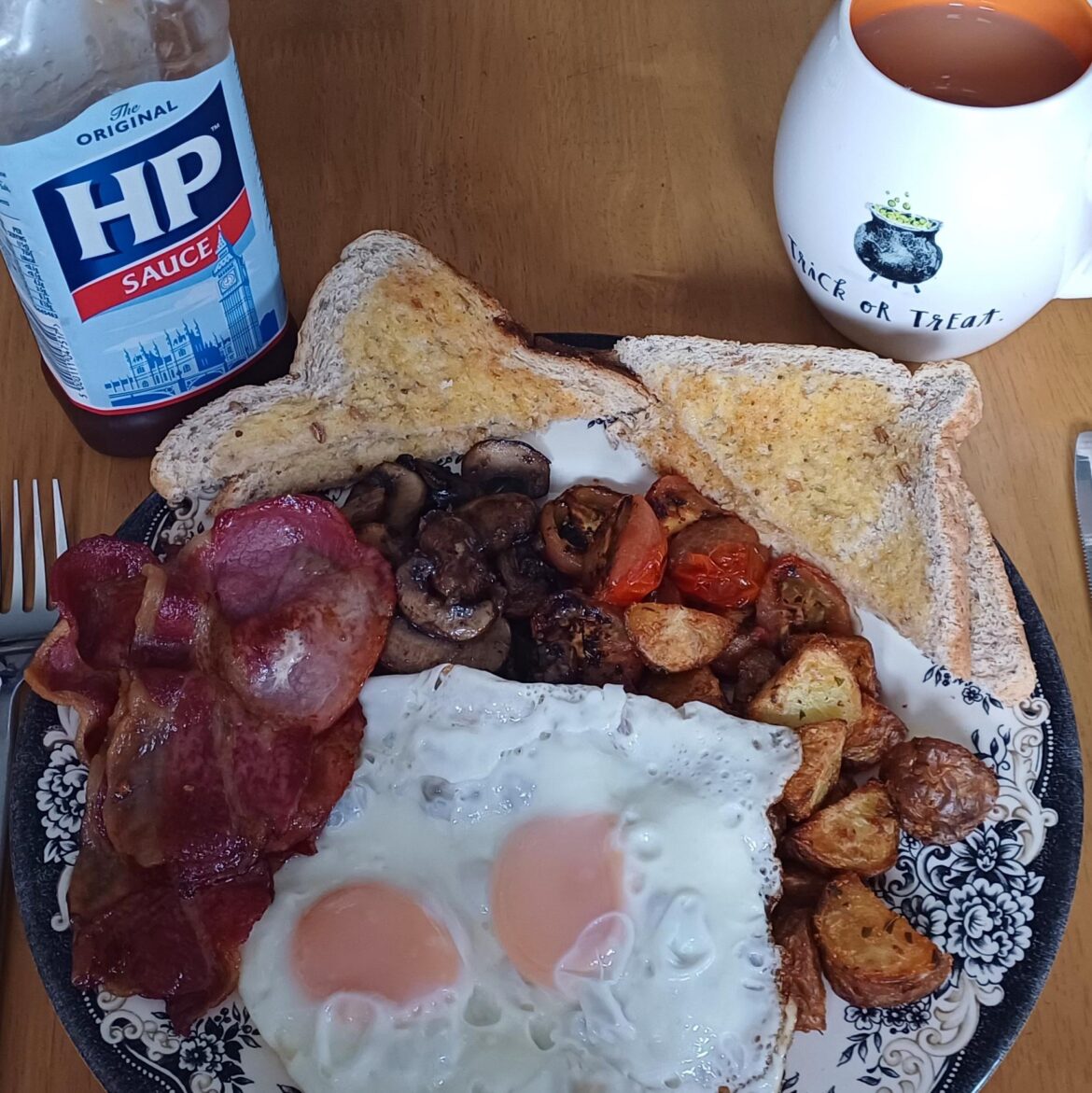 Fry up from what was in the cupboard & fridge.