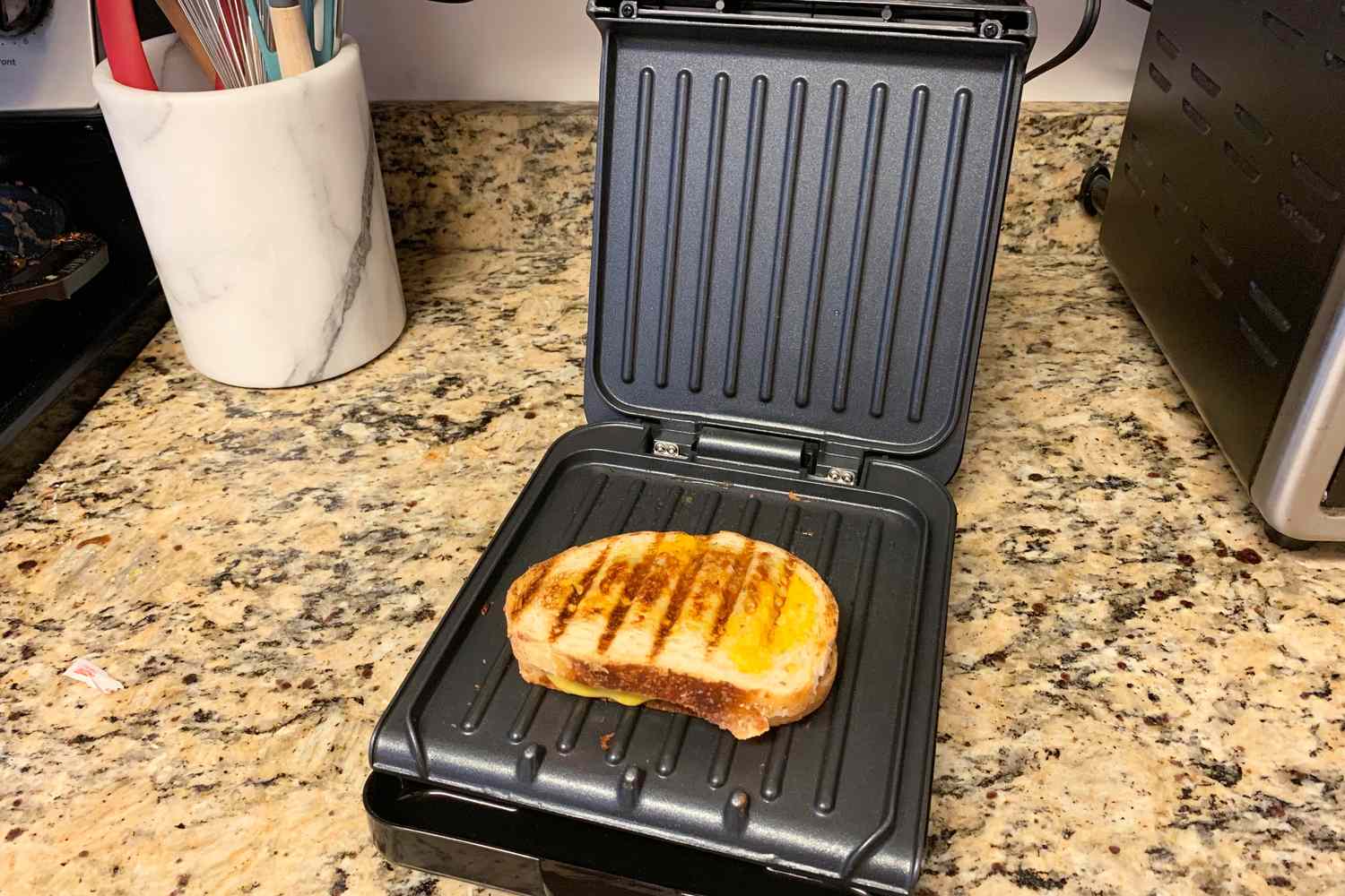 A panino cooked in the George Foreman Panini Press