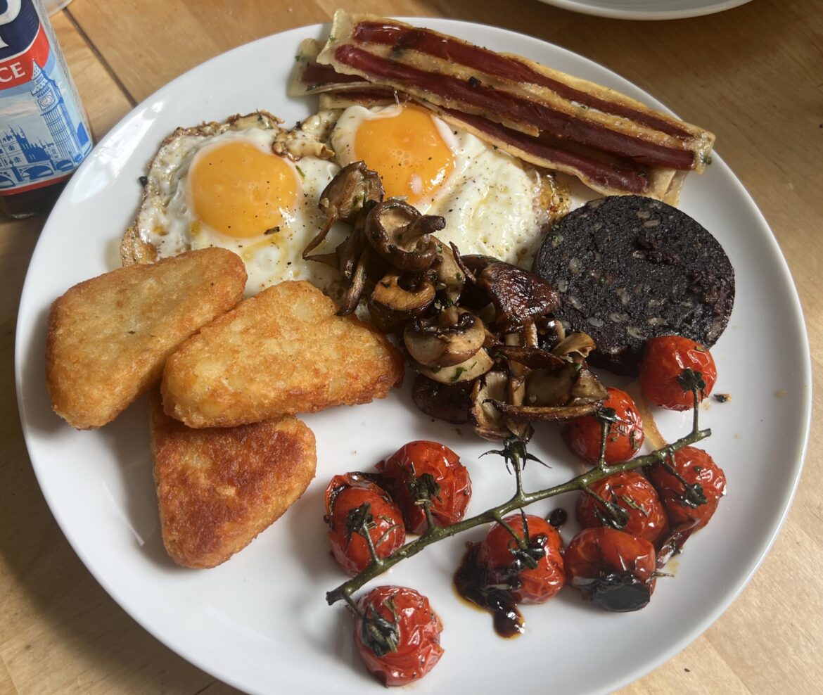 Homemade veggie fry + black pud