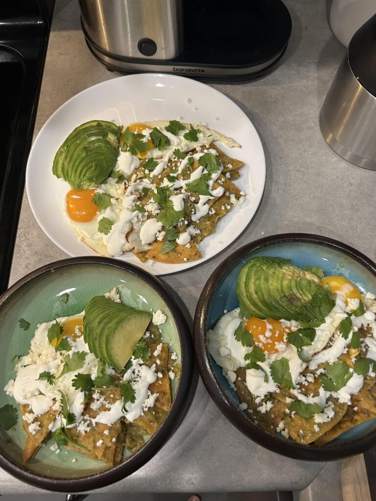 Homemade salsa verde chilaquiles
