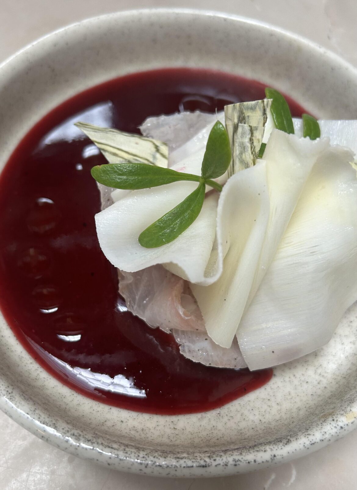 Lau lau crudo, tamarillo, palm heart